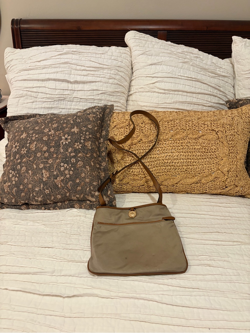 Michael Kors Taupe Crossbody with Brown Trim
